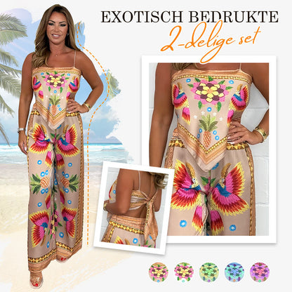 ⏳Begrenzte Zeit 50% Rabatt💥Bedrucktes Oberteil mit Spaghettiträgern und weite Hose