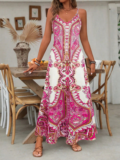 🔥Solange der Vorrat reicht 40 % Rabatt!🎉Retro-Print Maxikleid für Damen – Trägerlos mit V-Ausschnitt, Fließender Stoff & Perfekt für besondere Anlässe ✨