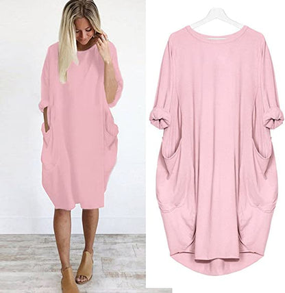 ⏳Begrenzte Zeit 50% Rabatt💥10 Farben Damen Casual Locker Tasche Langarm Kleid