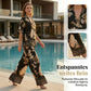 🍁Letzter Tag: 50% Rabatt✨Damen-Set mit Print: Top mit V-Ausschnitt & lange Hose