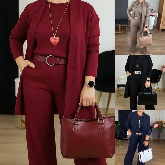 ⏳Zeitlich begrenztes Sonderangebot⏰Elegantes 3-teiliges Set aus Longline-Cardigan, Top und Hose💞