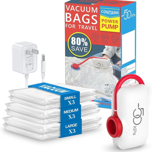 🧳🌼 9 Pack leichte Reisetaschen mit USB-Elektropumpe – Platzsparend, wiederverwendbar & perfekt für Reise, Umzug & Zuhause ✨
