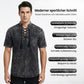 Männer Gothic Retro T-Shirt Spitze-up V-ausschnitt Leinen Tasche Kurzarm T-shirt Lose Tops