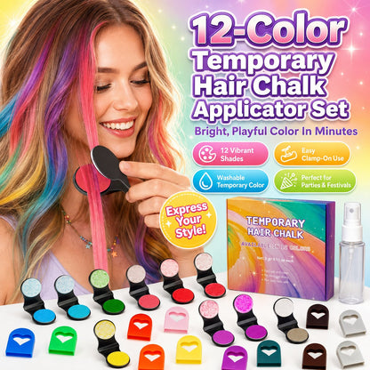 🔥Letzter Tag – 50 % Rabatt🌈 12-Farben-Set mit Applikatoren für temporäre Haarfarben in Kreideform