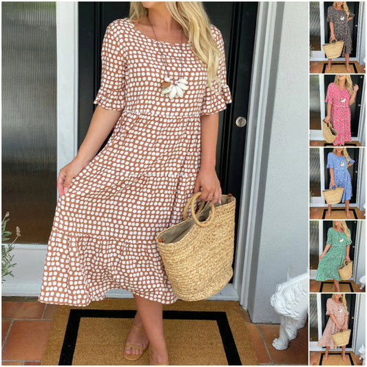 🌸Große Preissenkung！🌸Midikleid mit Rundhalsausschnitt und Polka-Dot-Muster