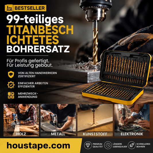 🔥Nur für kurze Zeit: 50 % Rabatt!🔧 Hocheffizientes Werkzeug, das von erfahrenen Handwerkern geschätzt wird! Direkt vom Hersteller: 99-teiliges Set titanbeschichteter Bohrer.