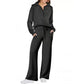 💝🔥50 % Rabatt!🔥Damen-Loungeset aus 2 Teilen mit Oversize-Schnitt, halbem Reißverschluss und weitem Bein