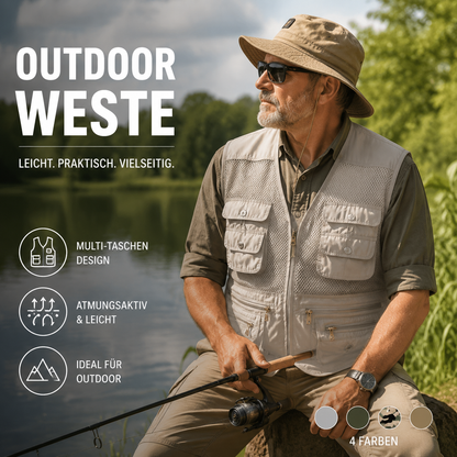 📸🎣Herren Outdoor Multifunktionsweste mit 10+ Taschen – Leichte Eisseide Anglerweste & Fotografenweste  | V-Ausschnitt, atmungsaktiv & schnelltrocknend