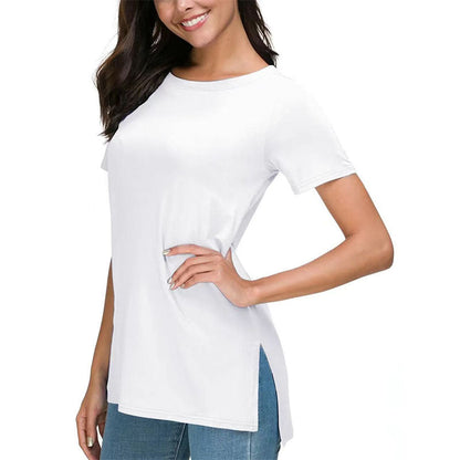 Damen Sommer Casual Seite Schlitz T-Shirt