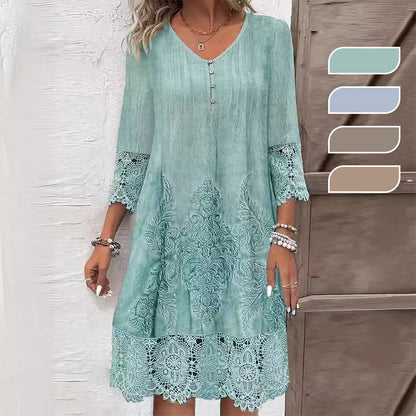 ⏳Begrenzte Zeit 50% Rabatt💥Elegantes Spitzenkleid mit halben Ärmeln und V-Ausschnitt für Damen