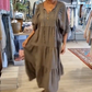 ⏳Begrenzte Zeit 50% Rabatt💥Mehrlagiges, einfarbiges, langes Kleid mit V-Ausschnitt und halben Ärmeln für Damen