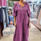 ⏳Begrenzte Zeit 50% Rabatt💥Mehrlagiges, einfarbiges, langes Kleid mit V-Ausschnitt und halben Ärmeln für Damen
