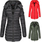 Mittellange wattierte Winterjacke für Frauen, einfarbige, warme Kapuzenjacke