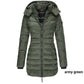 Mittellange wattierte Winterjacke für Frauen, einfarbige, warme Kapuzenjacke