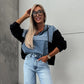 Layered Hoodie Denim Jacket mit Kordelzug für Damen