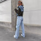 Layered Hoodie Denim Jacket mit Kordelzug für Damen