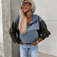 Layered Hoodie Denim Jacket mit Kordelzug für Damen