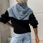 Layered Hoodie Denim Jacket mit Kordelzug für Damen