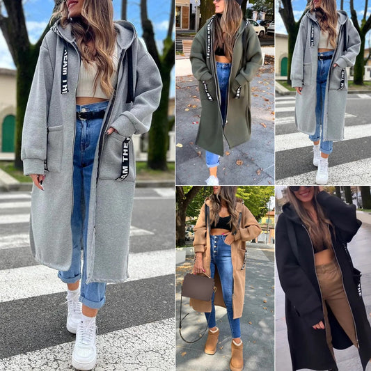 ⏳Begrenzte Zeit 50% Rabatt💥Lange, lässige, einfarbige Damenjacke mit Kapuze