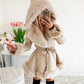 Women's Hooded Patchwork Lapel Warm Jacket