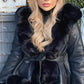 Women's Hooded Patchwork Lapel Warm Jacket