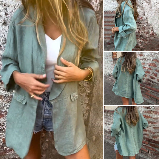 ⏳Begrenzte Zeit 50% Rabatt💥Damenblazer aus Baumwolle und Leinen mit offener Front