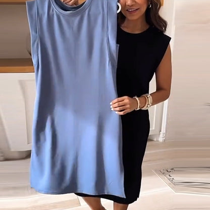 ⏳Begrenzte Zeit 50% Rabatt💥Lockeres Midikleid mit Rundhalsausschnitt und Schlitz und Taschen für Damen