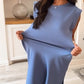 ⏳Begrenzte Zeit 50% Rabatt💥Lockeres Midikleid mit Rundhalsausschnitt und Schlitz und Taschen für Damen