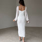 ⏳24-Stunden-Lieferung💥Drapiertes, figurbetontes Damenkleid mit transparenten Laternenärmeln