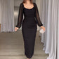 ⏳24-Stunden-Lieferung💥Drapiertes, figurbetontes Damenkleid mit transparenten Laternenärmeln