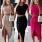 ⏳24-Stunden-Lieferung💥Einfarbiges Crop-Top und Rock mit Schlitz vorne, 2-teiliges Set