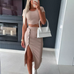 ⏳24-Stunden-Lieferung💥Einfarbiges Crop-Top und Rock mit Schlitz vorne, 2-teiliges Set