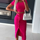 ⏳24-Stunden-Lieferung💥Einfarbiges Crop-Top und Rock mit Schlitz vorne, 2-teiliges Set