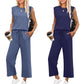 ⏳Begrenzte Zeit 50% Rabatt💥2025 Neue Frauen Casual Cap Sleeve Top Wide Leg Crop Pants Zweiteilige Sets