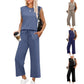 ⏳Begrenzte Zeit 50% Rabatt💥2025 Neue Frauen Casual Cap Sleeve Top Wide Leg Crop Pants Zweiteilige Sets