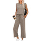 ⏳Begrenzte Zeit 50% Rabatt💥2025 Neue Frauen Casual Cap Sleeve Top Wide Leg Crop Pants Zweiteilige Sets