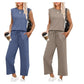 ⏳Begrenzte Zeit 50% Rabatt💥2025 Neue Frauen Casual Cap Sleeve Top Wide Leg Crop Pants Zweiteilige Sets