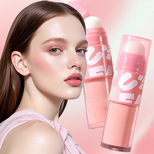 Feuchtigkeitsspendendes Flüssigrouge mit zwei Enden, Schwammapplikator und Tupfpinselspitze