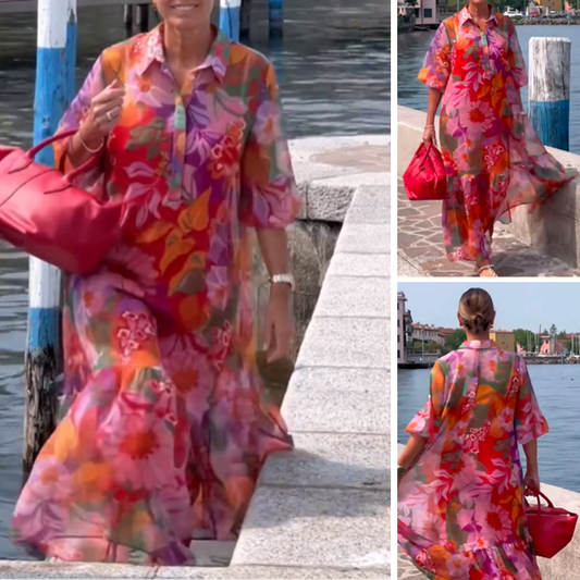 💥Befristetes Angebot: 50% Rabatt auf Bestellungen🩷💐2025 Sommer Neue Blumenmuster Rote Chiffon Kleider
