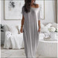 Langes Sommerkleid für Damen – Lässig, Locker, Einfarbig, Kurzärmelig