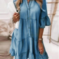 ⏳Begrenzte Zeit 50% Rabatt💥👗Sommerkleid mit Rüschenbesatz und V-Ausschnitt – Leichter Denim-Look
