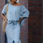 ⏳Begrenzte Zeit 50% Rabatt⏰Damen diagonales Schultertop mit gespaltenem Denim-Maxirock
