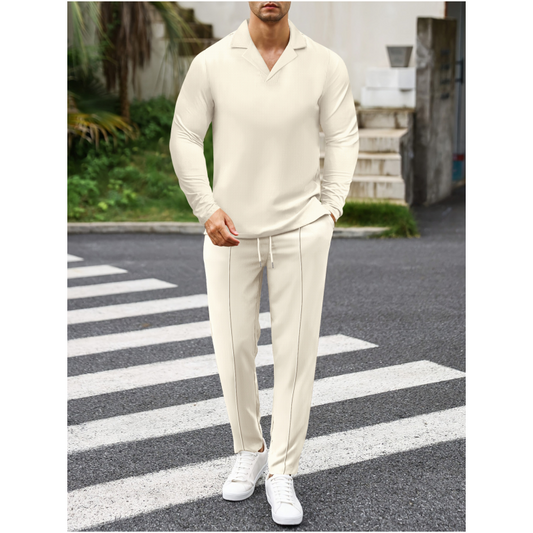 ⏳Begrenzte Zeit 50% Rabatt💥🎊Schickes Herren-Set aus Baumwolle, bestehend aus einem Hemd mit Kragen und einer Hose mit Kordelzug