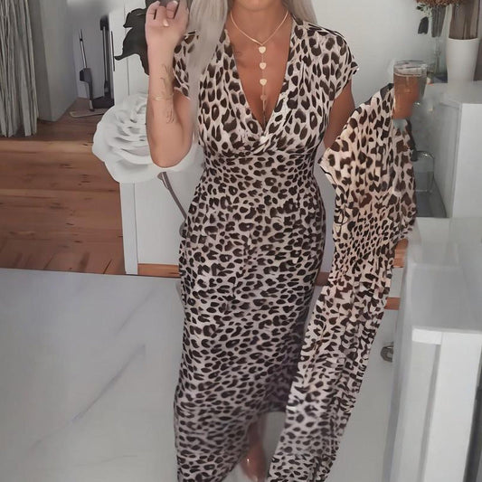 💞Neuankunft 60% Rabatt👗Damen V-Ausschnitt Leopard Print Kleid💃
