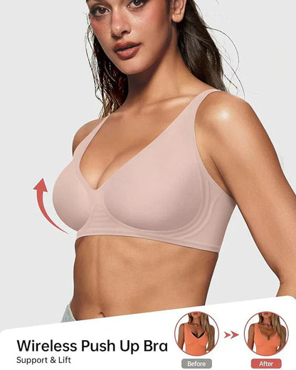 ⏳Begrenzte Zeit 50% Rabatt💥Nahtloser Push-up-BH mit tiefem V-Ausschnitt und ohne Bügel