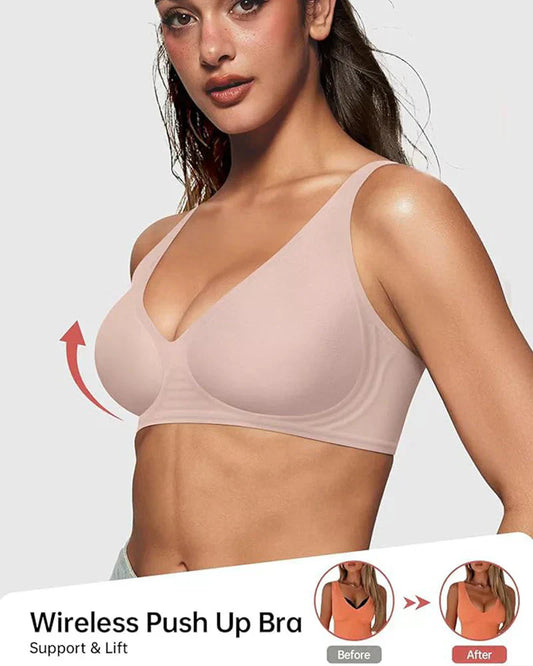 ⏳Begrenzte Zeit 50% Rabatt💥Nahtloser Push-up-BH mit tiefem V-Ausschnitt und ohne Bügel