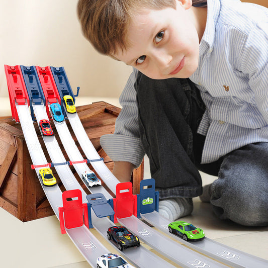 Doppel-Rennstrecke-Spielzeug-Set mit Startrampe für Kinder