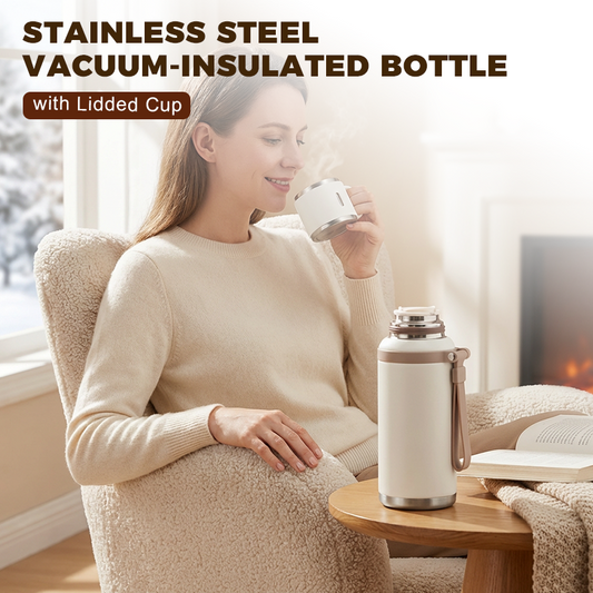 💥Neujahrsangebot 60 % ☕2-in-1-Vakuumisolierte Edelstahlflasche mit Deckelbecher🍵