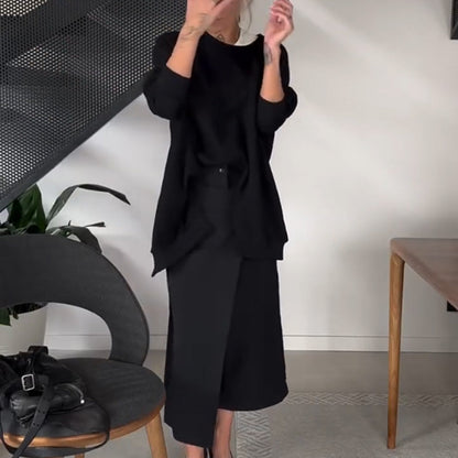 Elegante Damenhose mit Wickeloptik, hohem Bund und weitem Bein
