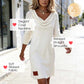 Damen-Strickkleid mit langen Ärmeln und Wasserfallausschnitt